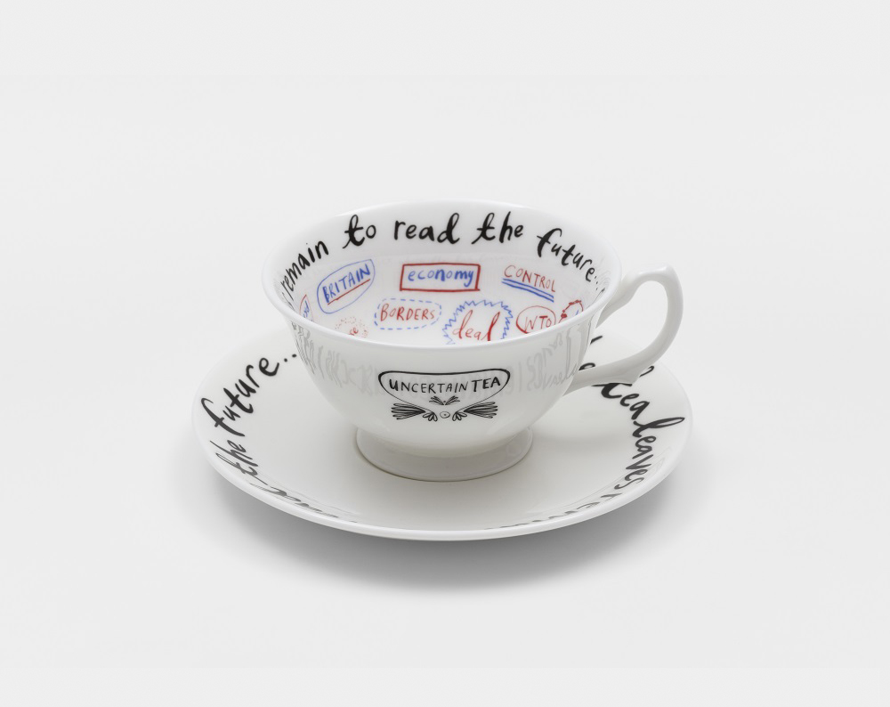 Cup and saucer with brexit message