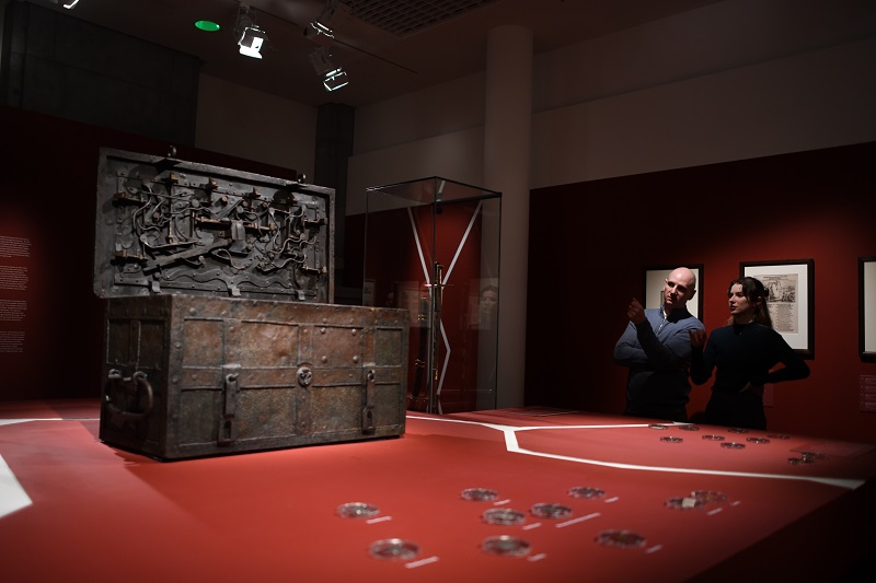 Wooden war chest in exhibition