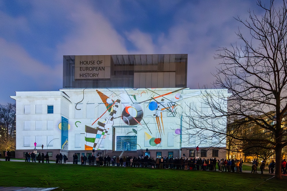 Projection of collage on museum building