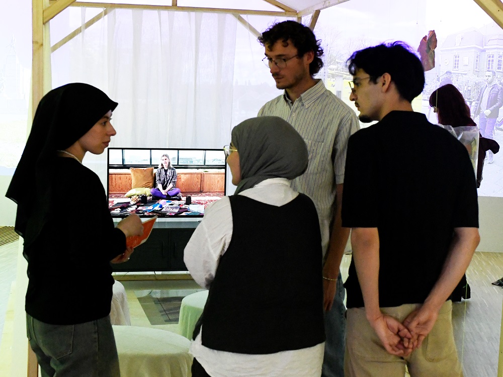 Group in exhibition space