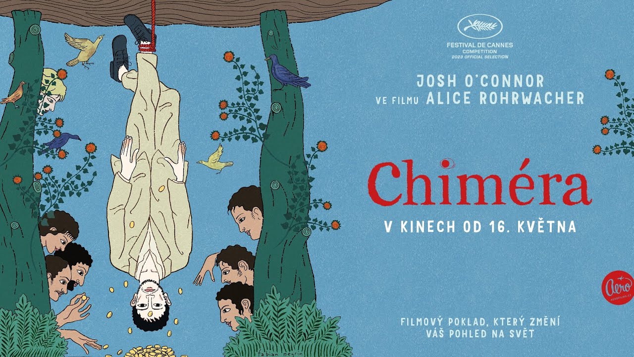 Blauwe geïllustreerde filmposter voor La Chimera