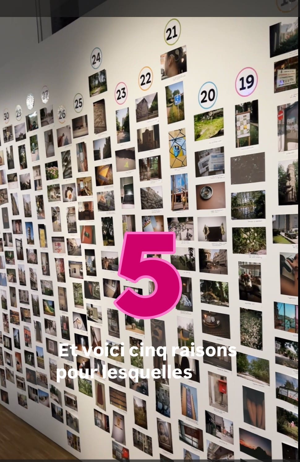 Photos on wall with overlay image