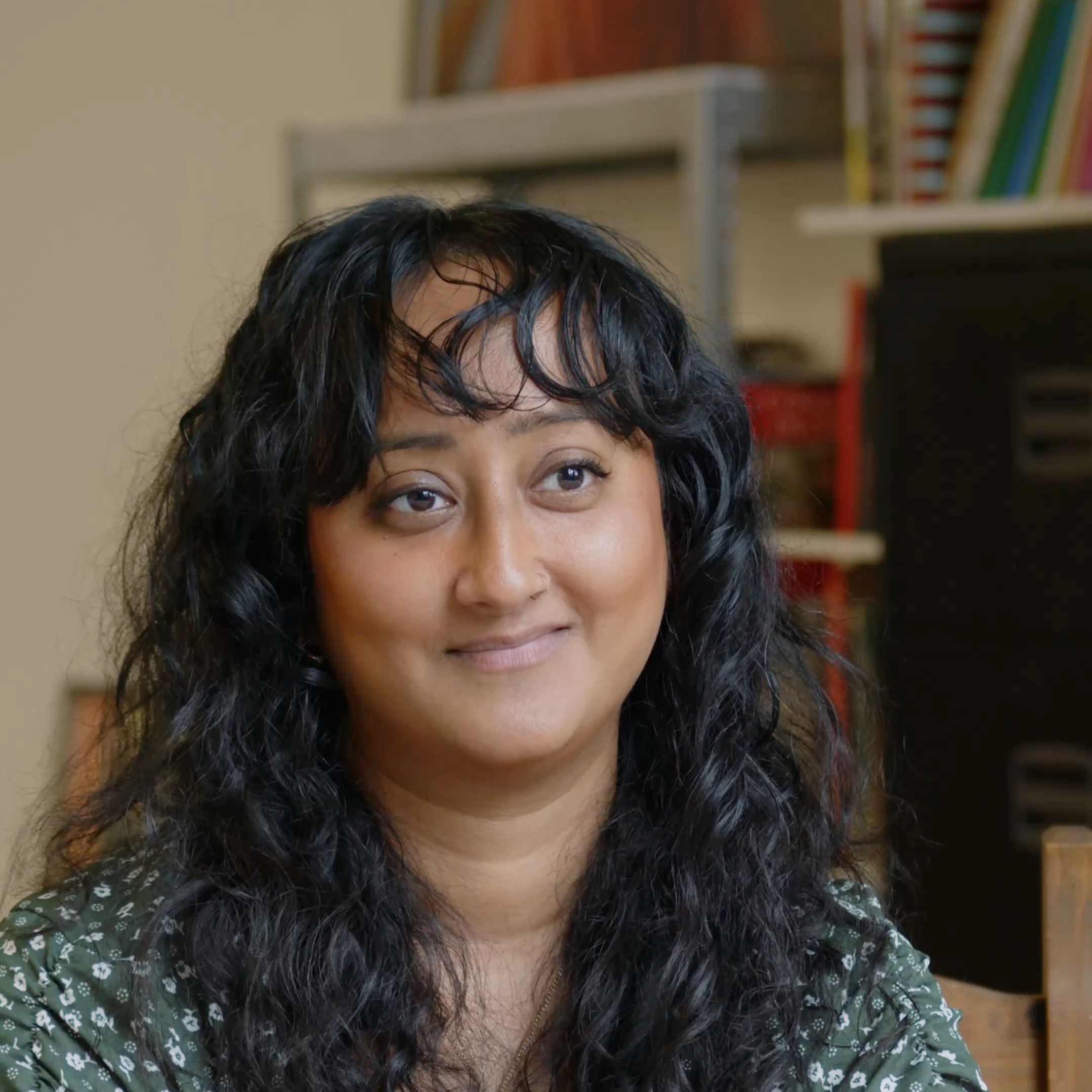 Woman with spotted top