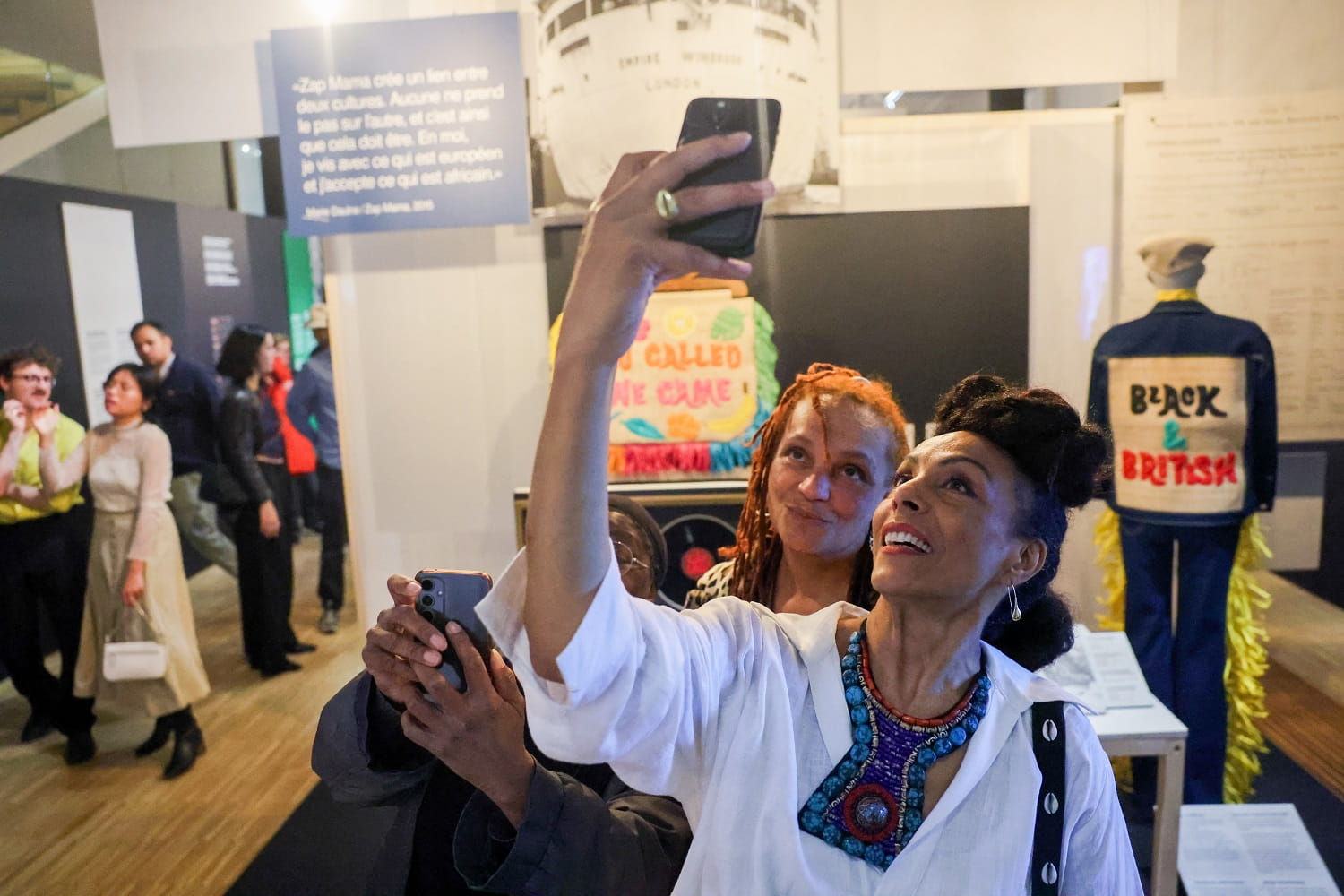 Two women doing selfie in museum