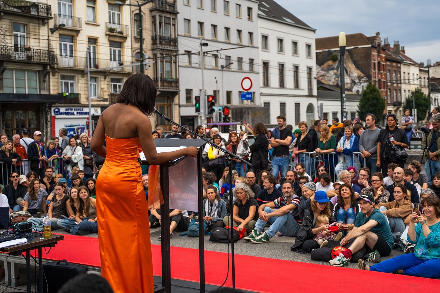 Woman addressing crowd