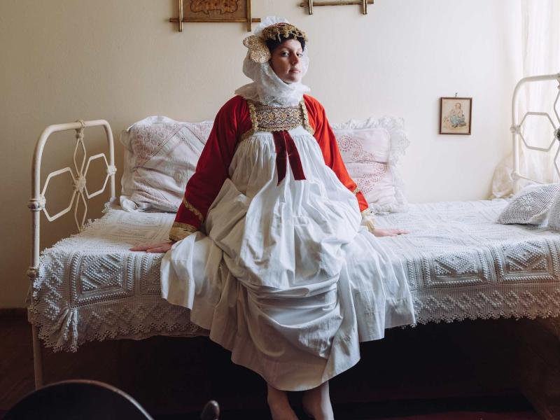 A young woman from the island of Skopelos wearing local dress