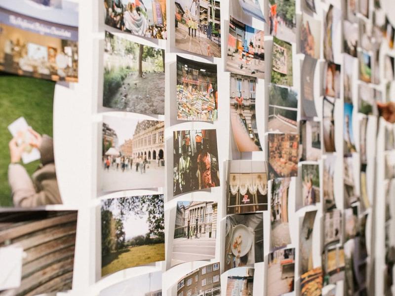 Photos displayed on wall