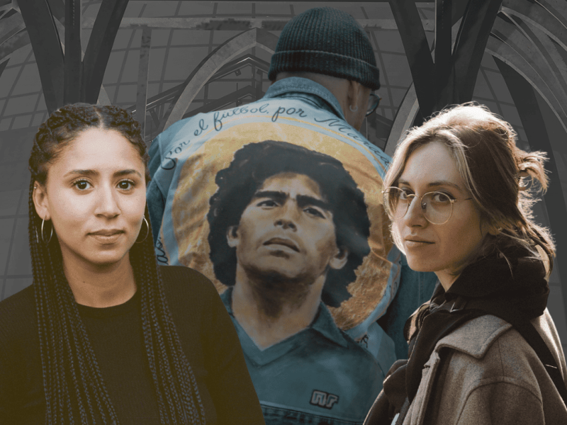 Two female photographers and Maradona fan