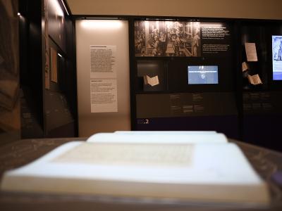 Book with projected image in museum