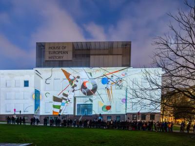 Projection of collage on museum building