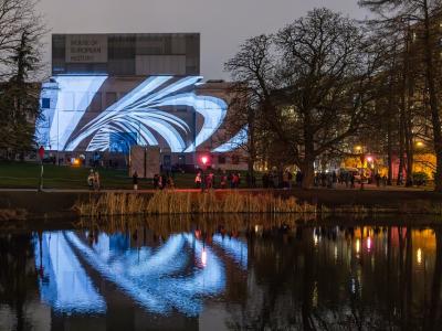 swirl projection on museum