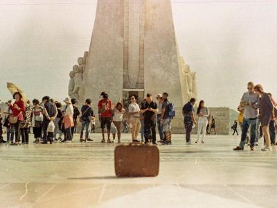 A suitcase at the Monument of the Discoveries in Lisbon