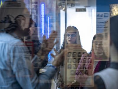 Young student on guided tour in EU section of museum