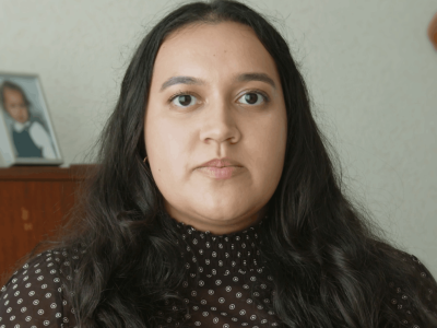 Woman on sofa with long hair