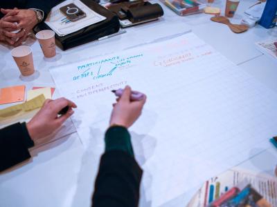 Large paper on table with written ideas