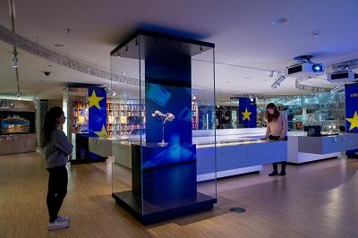 Visitors in EU enlargement section of museum