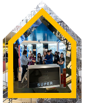 Collage image of photos in shape of museum