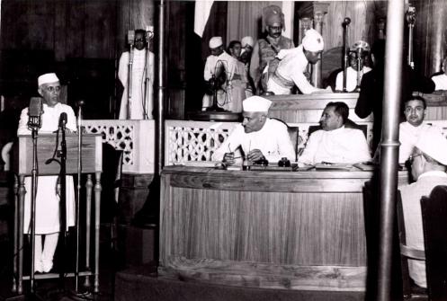 Jawaharlal Nehru and Lord Mountbatten at the declaration of Indian Independence.