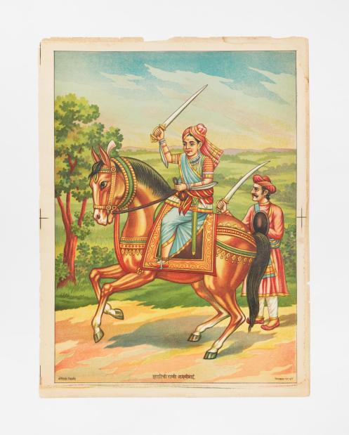 Illustrated of woman on horse with sword