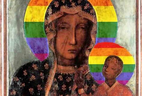 Madonna and Christ with rainbow halos 