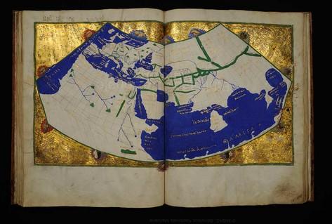 Světová mapa v geografické poloze Ptolemy Ilustrovaný rukopis 1454