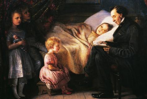 Painting Hans Christian Andersen reading to the painter’s children Elisabeth Jerichau Baumann 