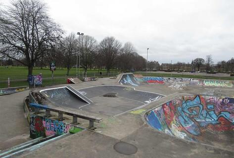 Empty skate park with graffiti