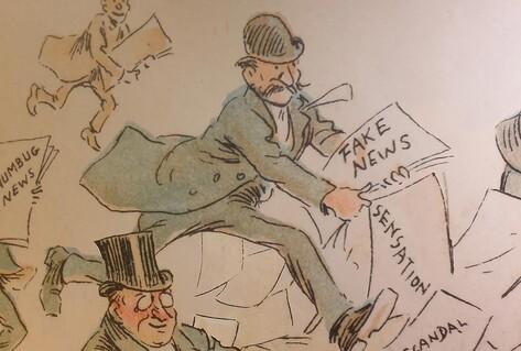 Animated man reading newspaper in 1900s