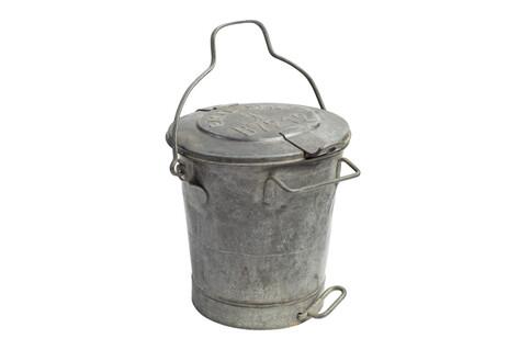 Grey metal bin with handles