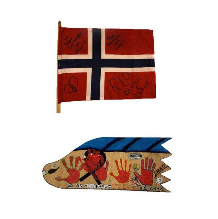 Norwegian flag and sign from Madrid