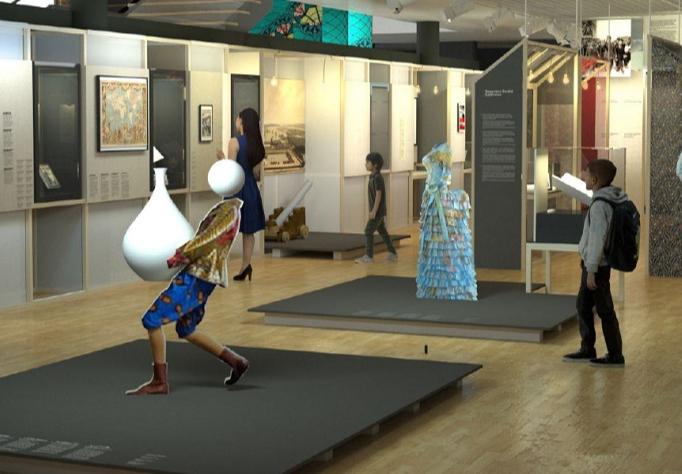 Render of Postcolonial exhibition featuring botanist kid